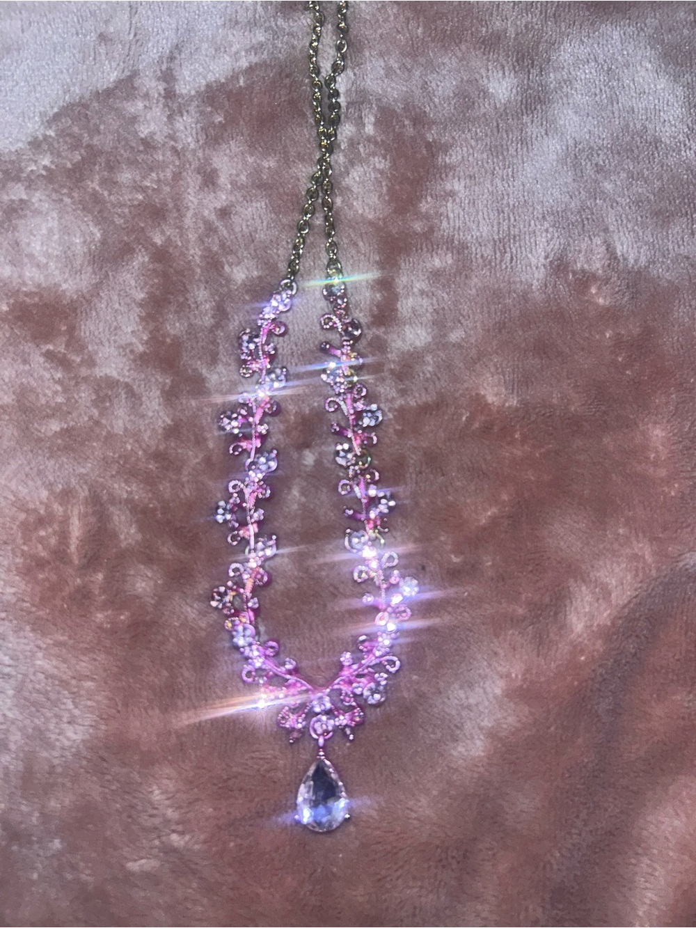 Pink Crystal Teardrop Pendant Necklace - Women's Jewelry
